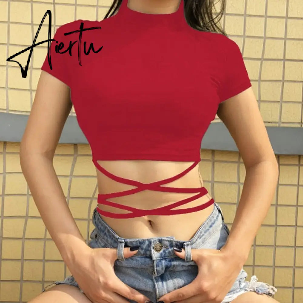 Casual Solid O-Neck Long Sleeve Crop Top Women Pullover Side Drawstring Sweatshirt Ruched White T-Shirt Tee Shirt Women Clothing Aiertu