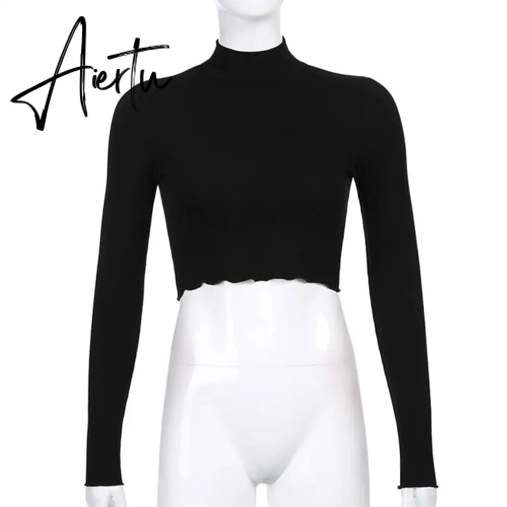 Casual Solid O-Neck Long Sleeve Crop Top Women Pullover Side Drawstring Sweatshirt Ruched White T-Shirt Tee Shirt Women Clothing Aiertu