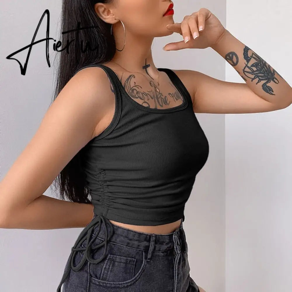 Casual Solid O-Neck Long Sleeve Crop Top Women Pullover Side Drawstring Sweatshirt Ruched White T-Shirt Tee Shirt Women Clothing Aiertu