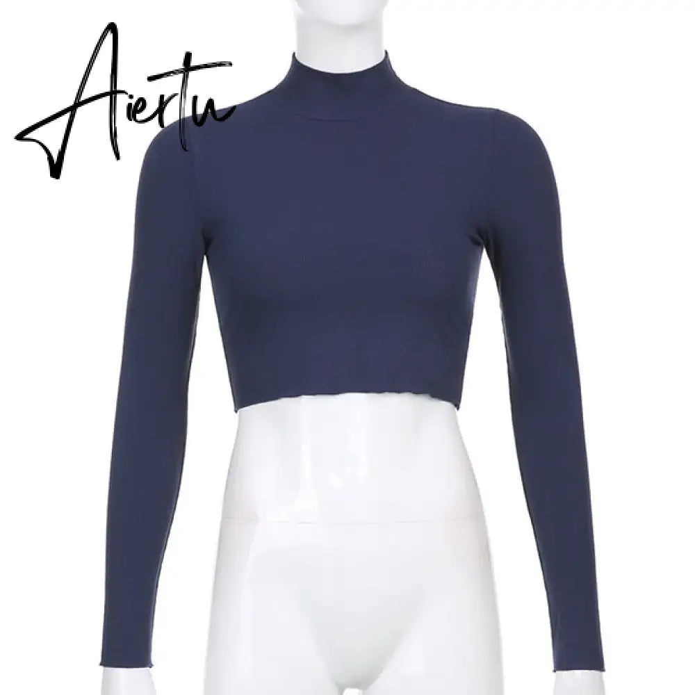Casual Solid O-Neck Long Sleeve Crop Top Women Pullover Side Drawstring Sweatshirt Ruched White T-Shirt Tee Shirt Women Clothing Aiertu