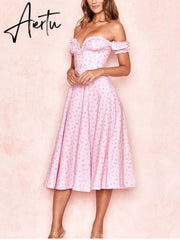 Casual Wear Summer High Quality Sexy Pink Dress Broken Off The Shoulder Backless Printing Dresses Long Skirt Women'S Clothing Aiertu