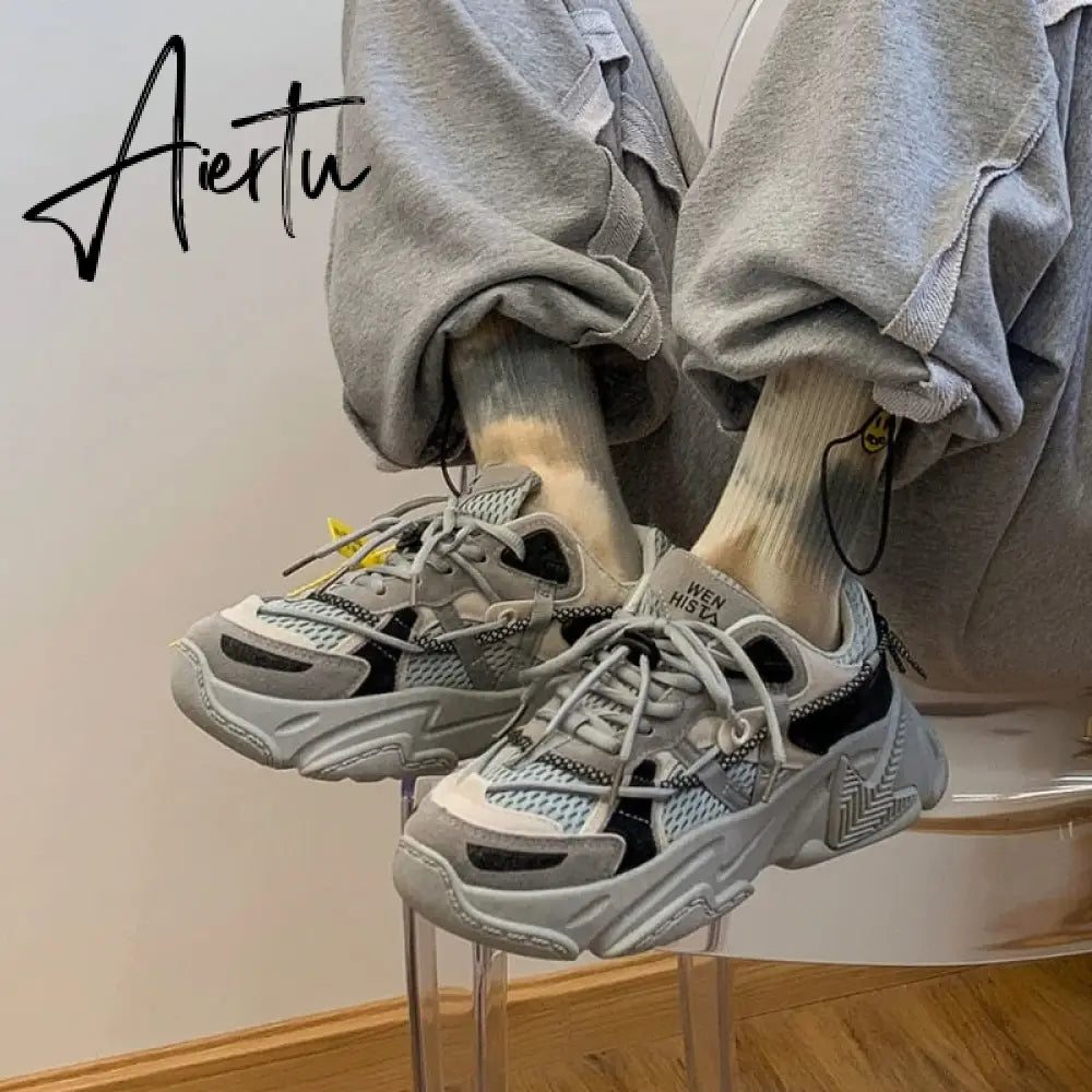 Casual Woman Sneakers Korean Fashion Jogging Lace Up Platform Dad Shoes Sports Harajuku Running Shoe Female Designer Aiertu
