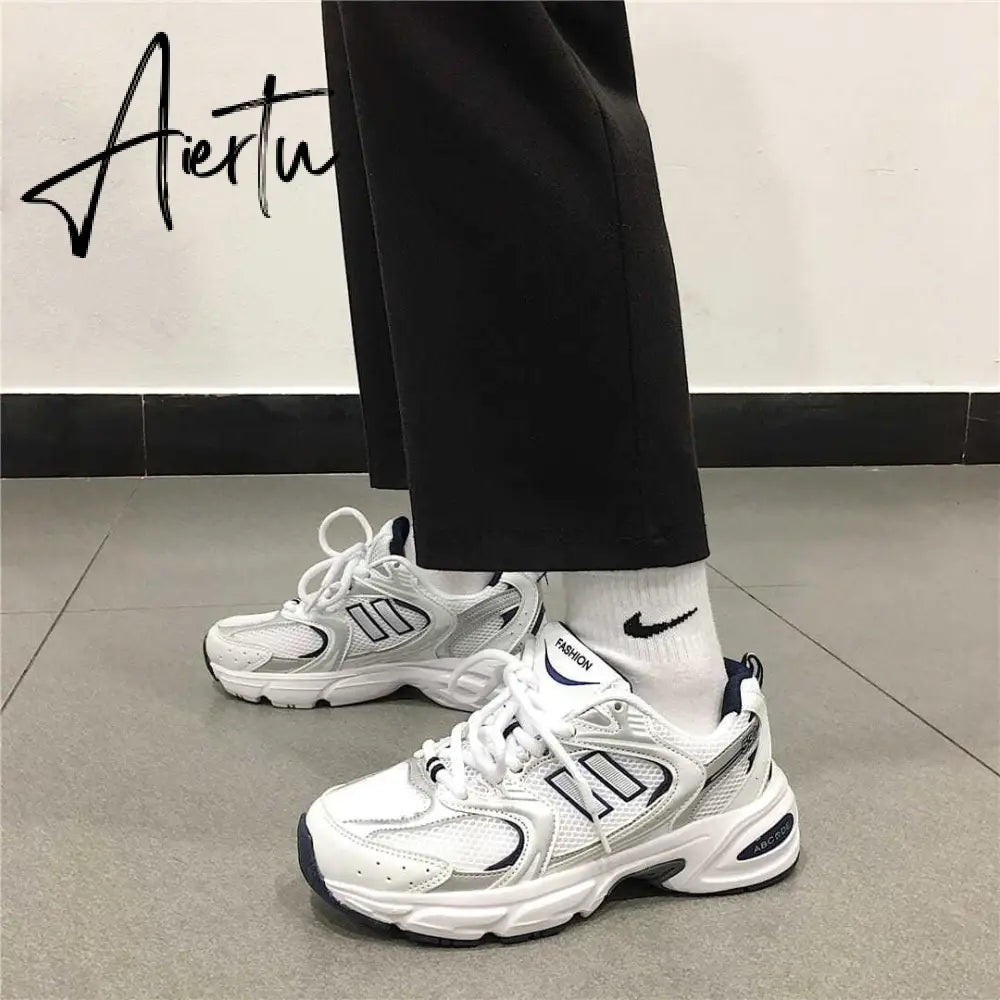 Casual Women's Sports Shoes White Platform Lace Up Sneakers Jogging Mesh Tennis Female Comfortable Dad Shoes Runnig Aiertu