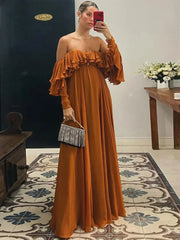 Aiertu  -  Summer Elegant Solid Ruffles Maxi Dress For Women Fashion Off Shoulder High Waist Robe  Chic Female Evening Party Vestidos Aiertu