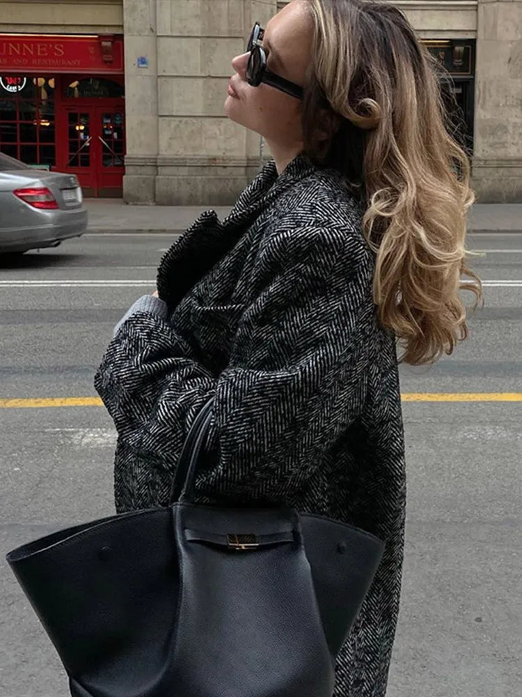 Aiertu  -  Elegant Woolen Solid Women Windbreak Full Sleeve Double Breasted Female Maxi Coat 2026 Autumn Winter Lapel Loose Lady Overcoat Aiertu