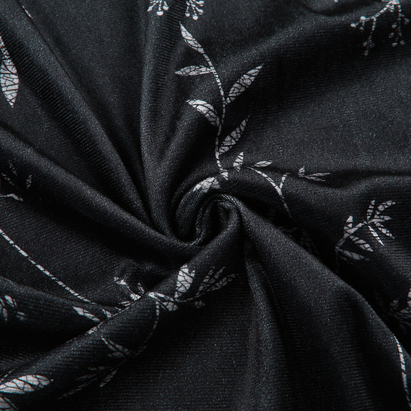 Aiertu - Dark Vintage Leaves Velvet Dress Aiertu