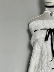 Aiertu  -  Y2k Aesthetic Bandage Lolita Sweater Women Slash Neck  Off Shlouder Twist Grunge Pullover Autumn Vintage Fairy Knitted Jumpers Aiertu