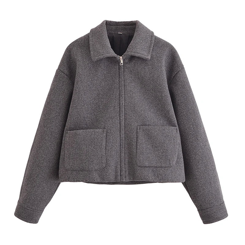 Aiertu  -  Faux Fur Zipper Jackets Women Loose Lapel Long Sleeves Pockets Long Sleeves Coats Female Winter Fashion Solid Outwear Lady Aiertu