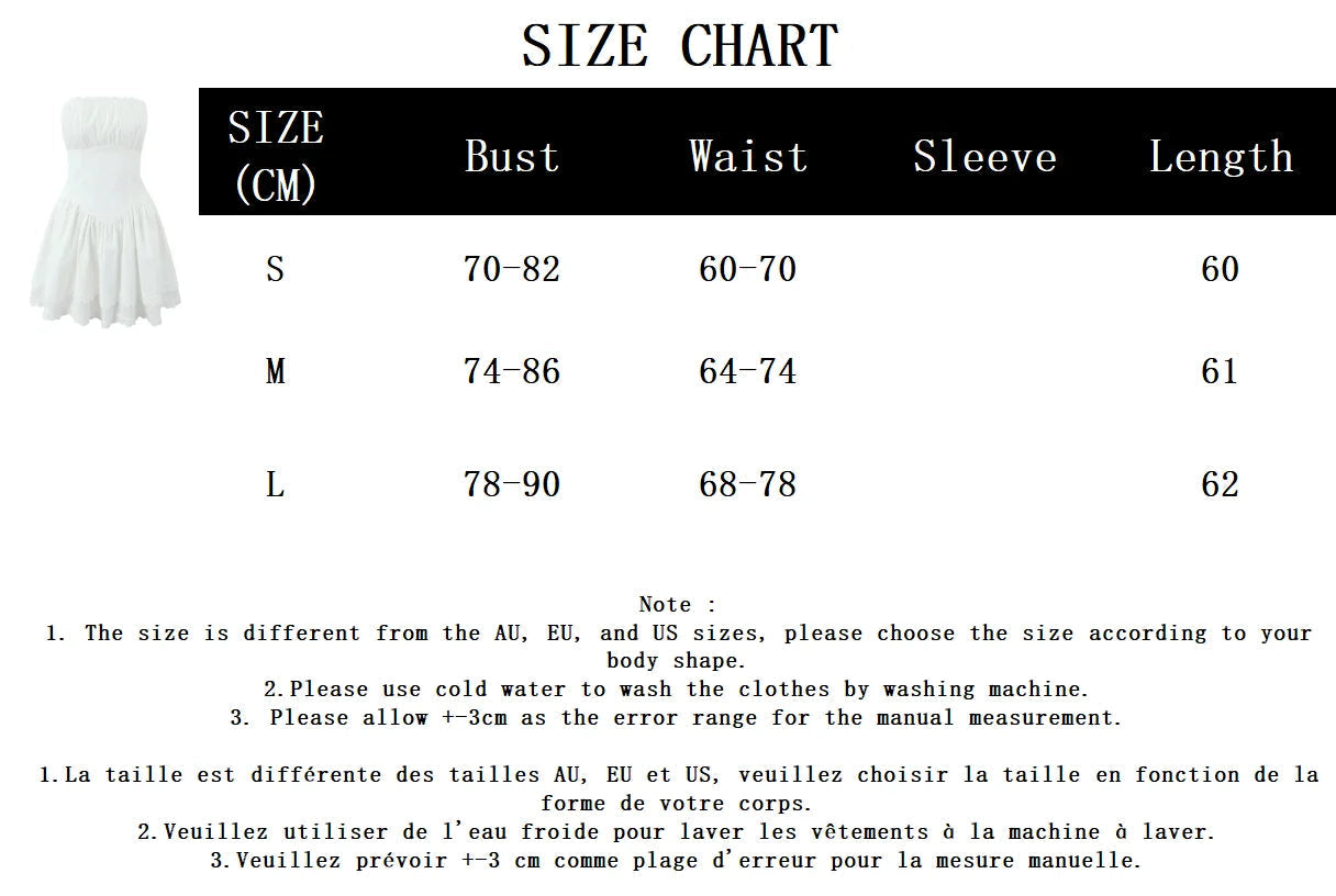 Aiertu  -  Lace Trim Patchwork White Dresses For Women New Strapless Sleeveless Tiered Mini Dress Summer Sweet Fashion Sexy A-line Vestidos Aiertu
