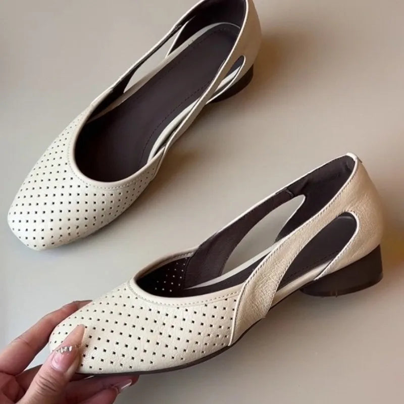 Aiertu  -  Shallow-mouthed Square Toe French Anti-slip Low-heeled Sandals, Summer Bag Toe Retro Style, Breathable Soft-soled Casual Shoes Aiertu