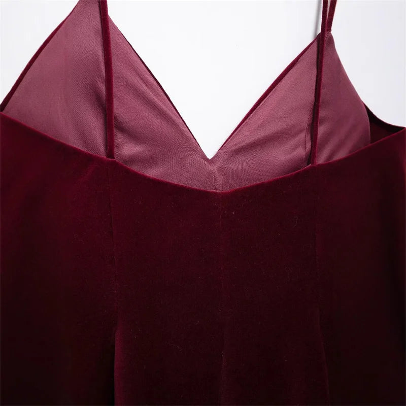 Aiertu  -  Sexy Wine Red Velvet Sling Mini Dress for Women V-Neck Backless Slim A-line Dresses Merry Christmas Party Vestidos Aiertu