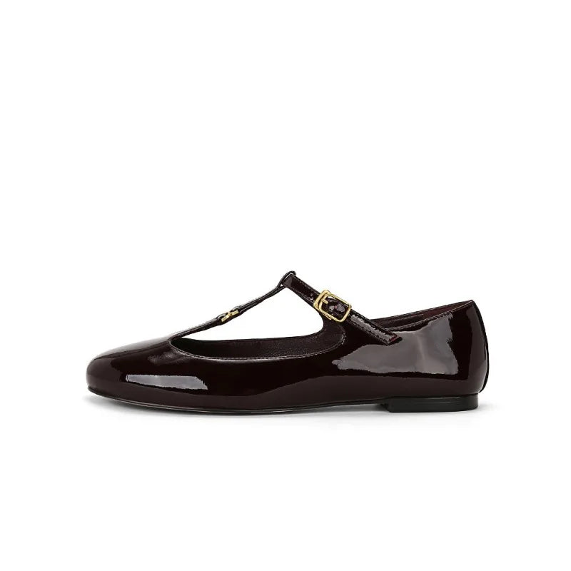 Aiertu  -   T-strap Mary Janes Shoes Women Patent Leather Elegant Black Ballet Flats Shoes Female Shiny Glossy Buckle Strap Pumps Loafers Aiertu