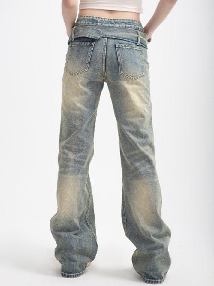 Aiertu  -  Street High Waist Straight Mop Flare Jeans Aiertu