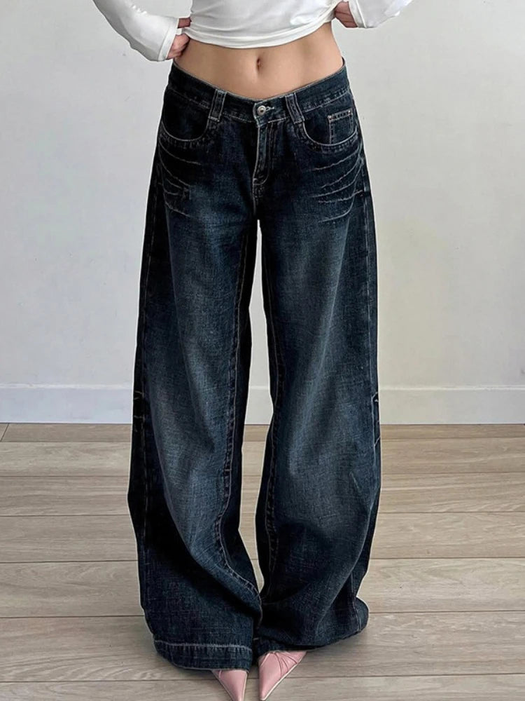 Aiertu  -  Grunge Vintage Streetwear Low Waist Wide Leg Pants American Retro Sexy Fashion Casual Pockets Loose Jeans E-girl 2025 Aiertu