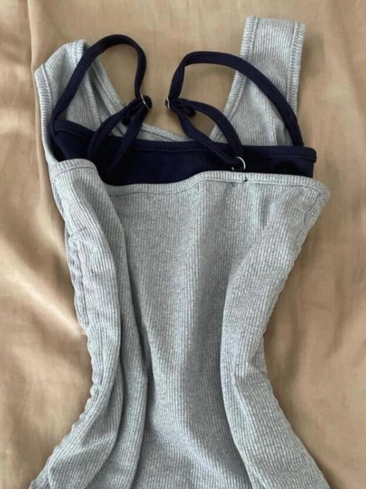 Aiertu  -  Fake Two Pieces Japanese Patchwork Tanks Letter Print Women Drawstring Tank Top Y2k Aesthetic Halter Backless Slim Fit Camisole Aiertu