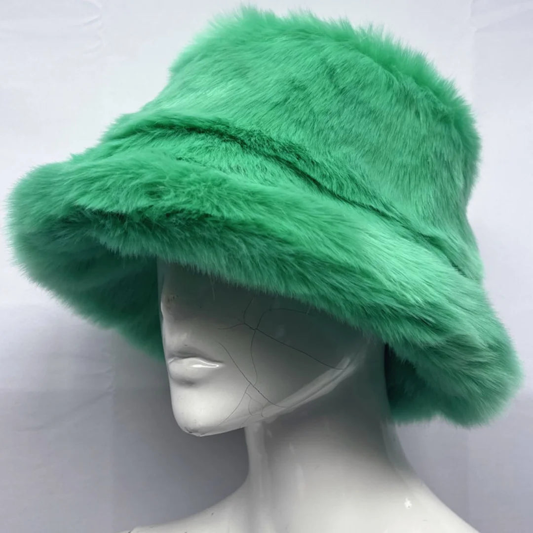 Aiertu  -  Winter 58-60cm XL Faux Fur Bucket Hat For Women Outdoor Warm Luxury Oversize Fisherman Hat Girl Trendy Party Long Fur Panama Cap Aiertu