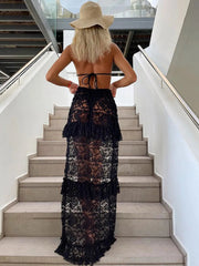 Aiertu  -  Woman Clothing Sexy High Waist Long Skirts Fashion See-through Ruffles Skirt White Black Evening Party Dresses Y2K Streetwear Aiertu