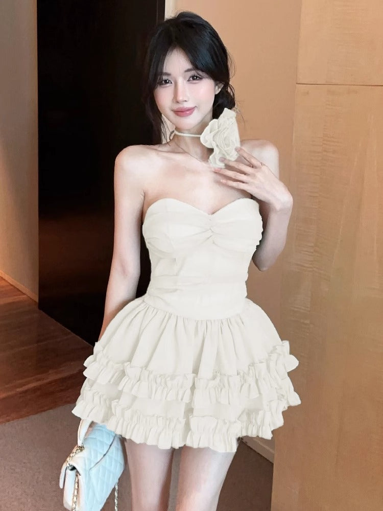 Aiertu  All Match Sweet Strapless Dresses for Women Slim Waist A-line Pleated Fashion Korean Dress 2025 Summer Party Cake Mini Vestidos aliexpress