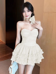 Aiertu  All Match Sweet Strapless Dresses for Women Slim Waist A-line Pleated Fashion Korean Dress 2025 Summer Party Cake Mini Vestidos aliexpress