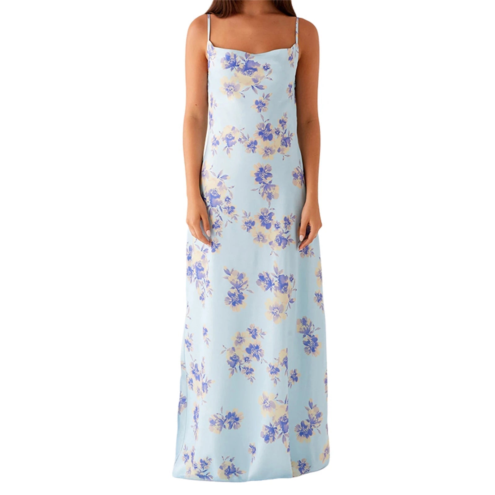 Aiertu  -  Women s Floral Print Spaghetti Strap Maxi Dress with Sleeveless Open Back Design for Summer Beach Parties and Events Aiertu