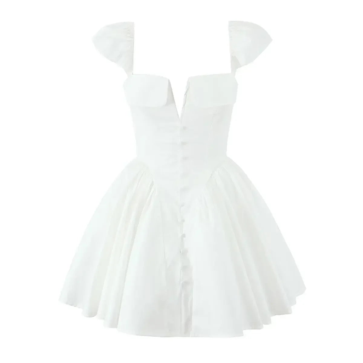 Aiertu  White Sexy Party Dresses  New Arrivals V Neck Cape Sleeve Dress Mini Casual Birthday Fluffy Skirt Dress Aiertu
