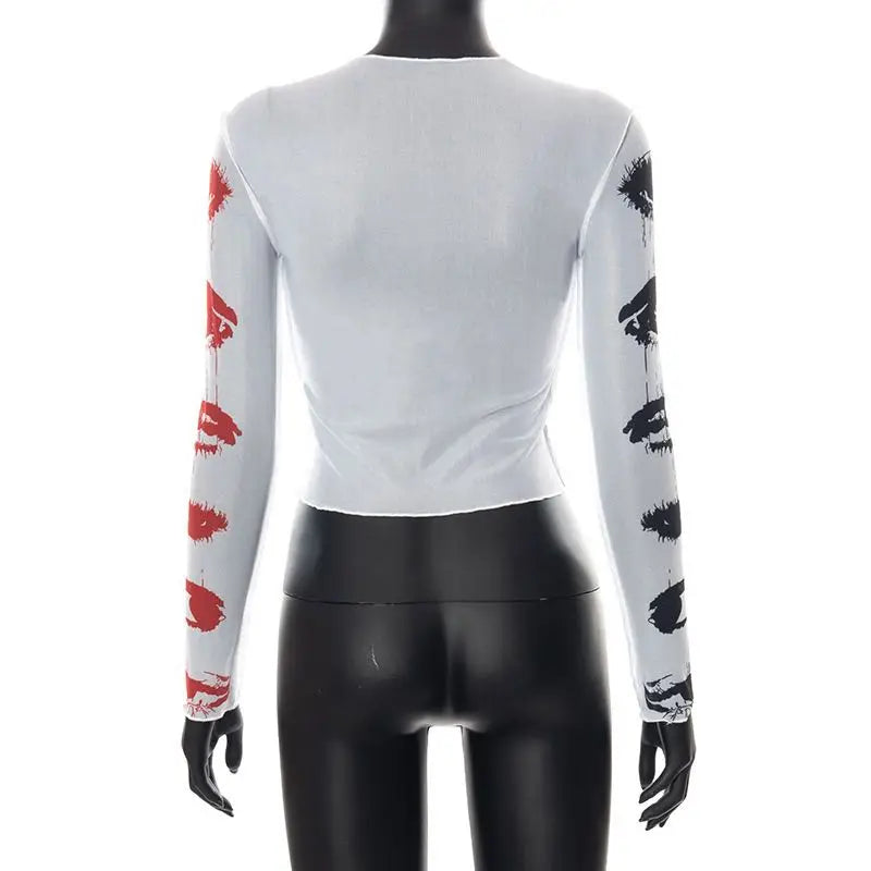 Aiertu  -   O-Neck Sheer Mesh Bodysuit for Girls, O Neck Pullover, Long Sleeve T-Shirt, Crop Top, Urban Leisure Streetwear, Y2K Aiertu