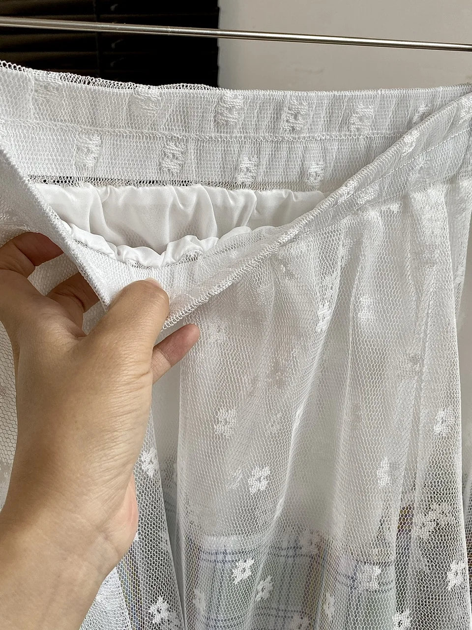 Aiertu  -  Sweet Girl Lace Mesh Skirt Women's Spring Elastic Waist Irregular Plaid A-line Long Skirt Fashion Female Clothes Aiertu