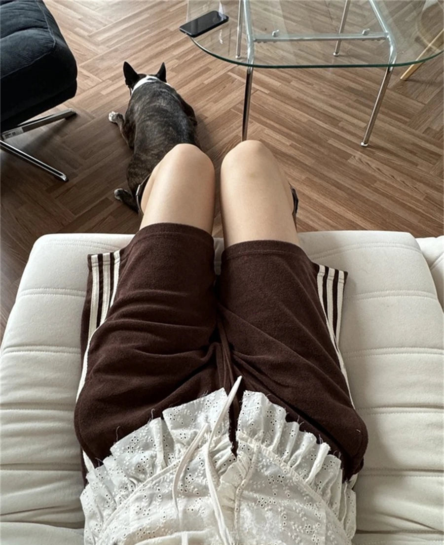 Aiertu  -  Korean Simple High Street Side Stripes Drawstring Elastic Waist Casual Shorts Summer New The Spice Girls Casual All Match Shorts Aiertu