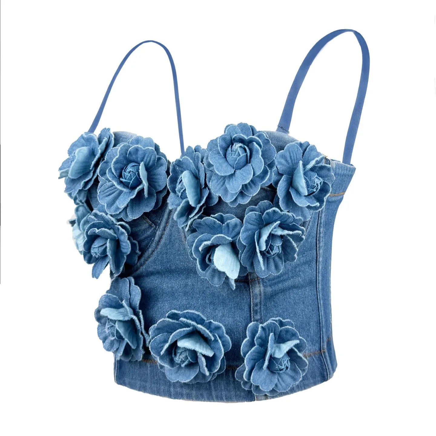 Aiertu  -  2025 Women's Handmade 3D Floral Denim Corset Bra Top Fishbone Bustier No Elasticity Push Up Bra Sexy Bralette Lingerie Aiertu
