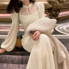Aiertu  -  Stand Collar Dress Autumn Long Dress Gentle Wind Super Fairy Temperament Is Beautiful Aiertu