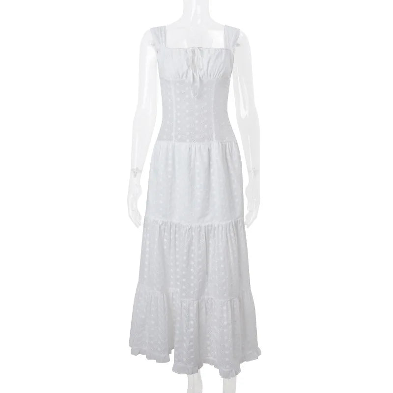 Aiertu  -  Summer New White Lace Patchwork Maxi Dress for Women Sexy Square Collar Sleeveless Holidays Party Dressers Club Outfits 2025 Aiertu