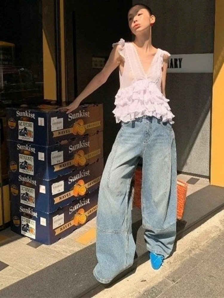 Aiertu  -  Y2k Aesthetic Sweet Fairy Tank Top Harajuku Lace Patchwork Ruffled Camisole 2026 Summer Grunge Backless Bandage Cropped Tanks Aiertu