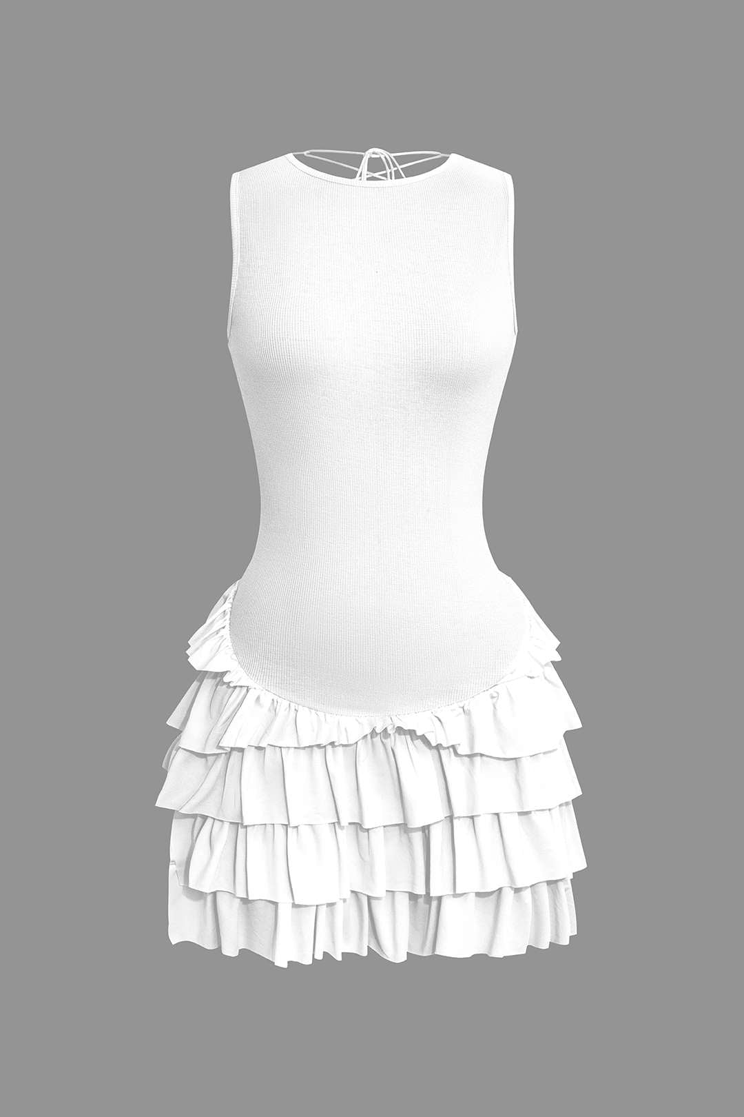 Aiertu  -  Lace Up Back Sleeveless Ruffle Hem Mini Dress Aiertu