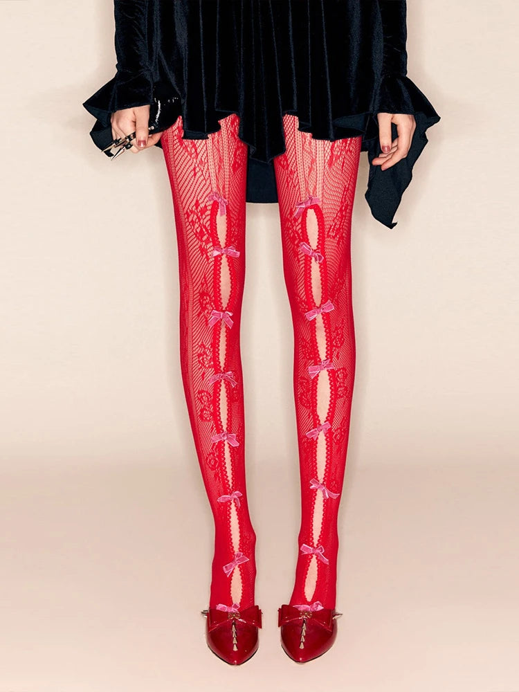 Aiertu  -  Sexy Leggings 2026 Woman Clothes High Waist Hollow Out Bowknot Slim Pants Streetwear Night Club Outfit Female Skinny Tights Aiertu