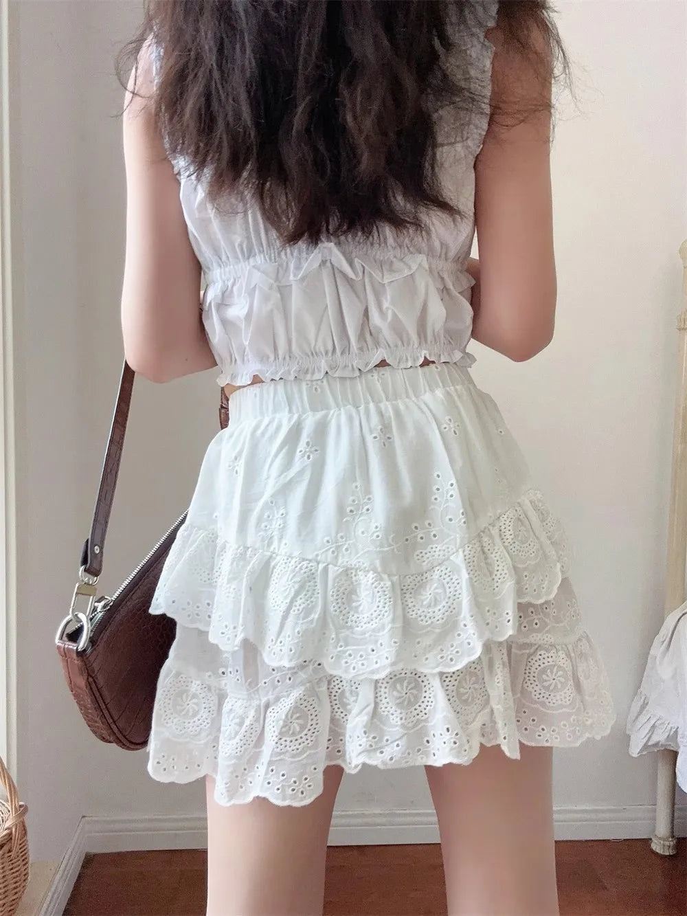 Aiertu  -  Summer Korean fashion mini skirts kawaii vintage clothes cute white lace skirts for woman high waist ruffle skirts embroideryed Aiertu