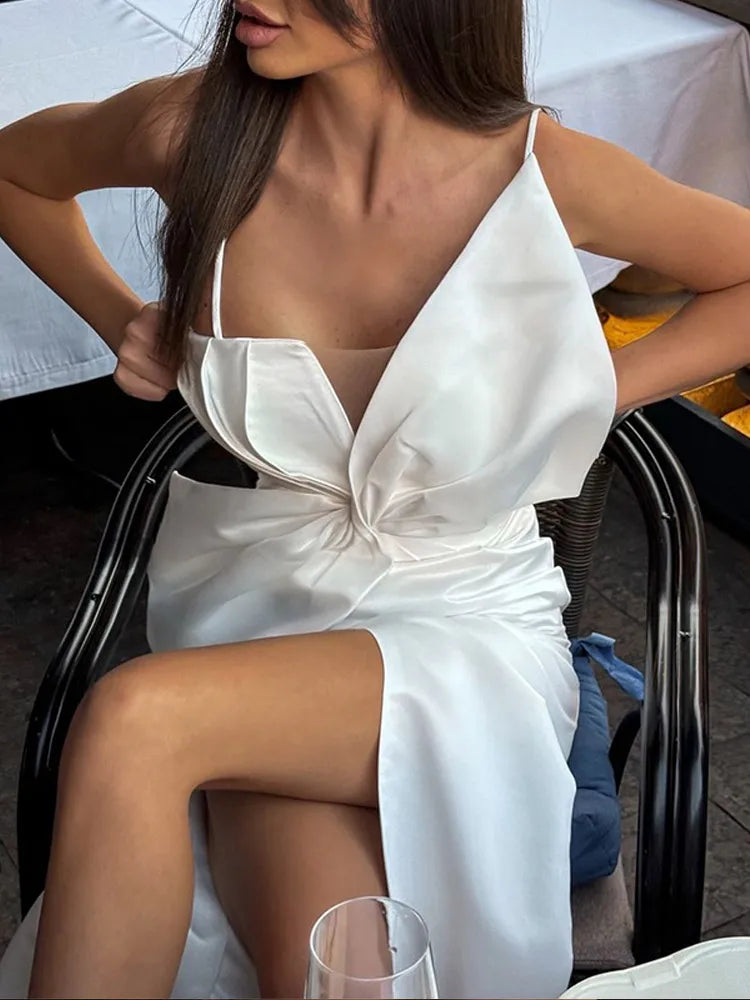 Aiertu       -  3d Bow Strapless High Slit Dress For Women Fashion Off Shoulder Sleeveless Slim Dresses New Female Night Party Evening Gowns Aiertu