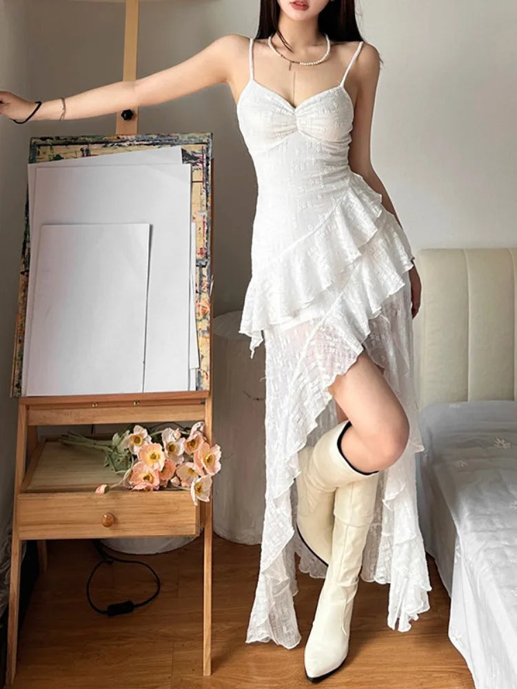 Aiertu  -  Summer Streetwear Vintage Dresses Grunge Y2k Aesthetic Irregular Ruffled Vestido Slim Fit Harajuku Woman Backless Dress Aiertu