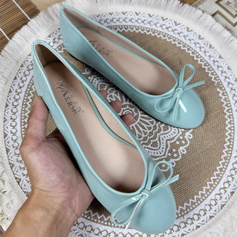Aiertu    -  Women Round Toe Ballet Flats Spongy Bottom  Hot New Italian Shoes Patent Leather Classic Bow-Knot Dressing Slip-On 34 48 47 Aiertu