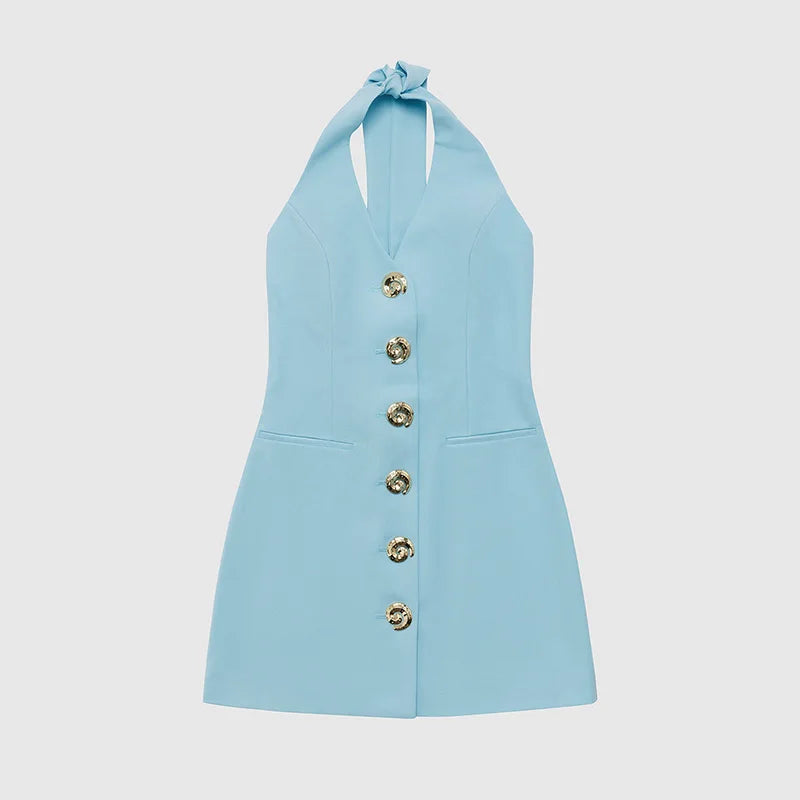Aiertu  -  Fashion Blazer Suit Women Halter Sleeveless Backless Single Breasted Slim Tank Long Pant Female Set 2025 Spring Summer Lady Sets Aiertu