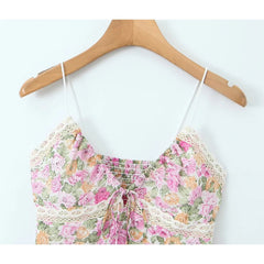 Aiertu  -  New Women Lace Trim Floral Print Camis Sexy Sleeveless V Neck Female Summer Boho Crop Top Aiertu