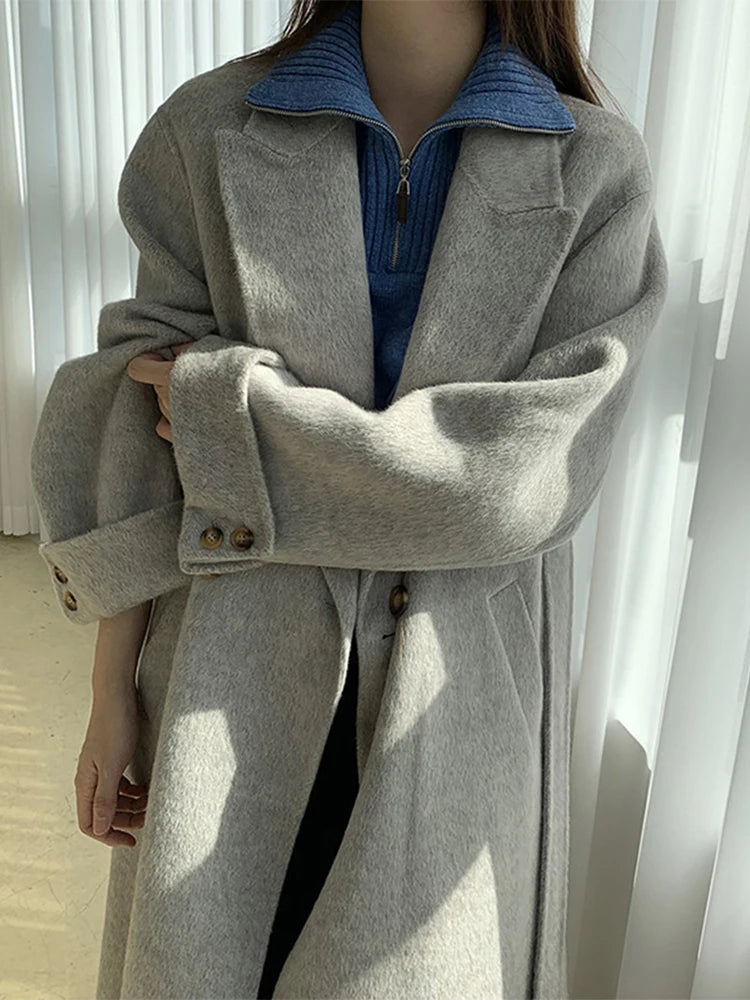 Aiertu  -  layered look inspo Faux Fur Parka Women Casual Loose Chic Lace Up Long Coats Female Solid Soft Warm Turndown Collar Fashion Outwears Lady Aiertu