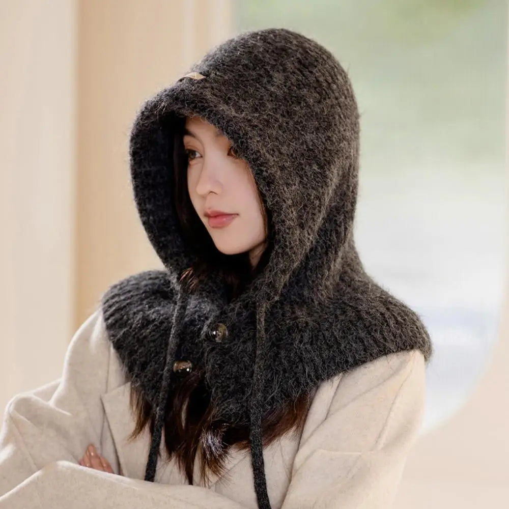 Aiertu  -  Winter Balaclava Hat Warm Knitted Women's Hood Hat Caps Cap Outdoor Pullover Color One-piece Solid Neck Cashmere Pullover Hat Aiertu