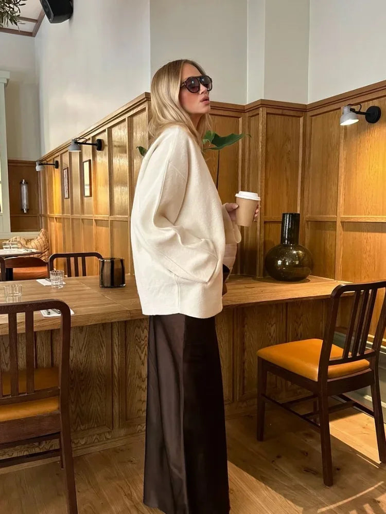 Aiertu  -  Women Elegant White Spliced Woolen Coat Causal V-neck Long Sleeves Buttons Short Jacket 2026 Autumn Lady High Street Outwear Aiertu