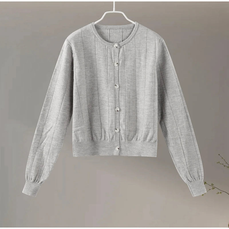 Aiertu  -  Slim Knit Single Breasted Cardigans Women Elegant O-neck Long Sleeves Short Sweater 2026 Autumn New Female Chic Top Streetwear Aiertu