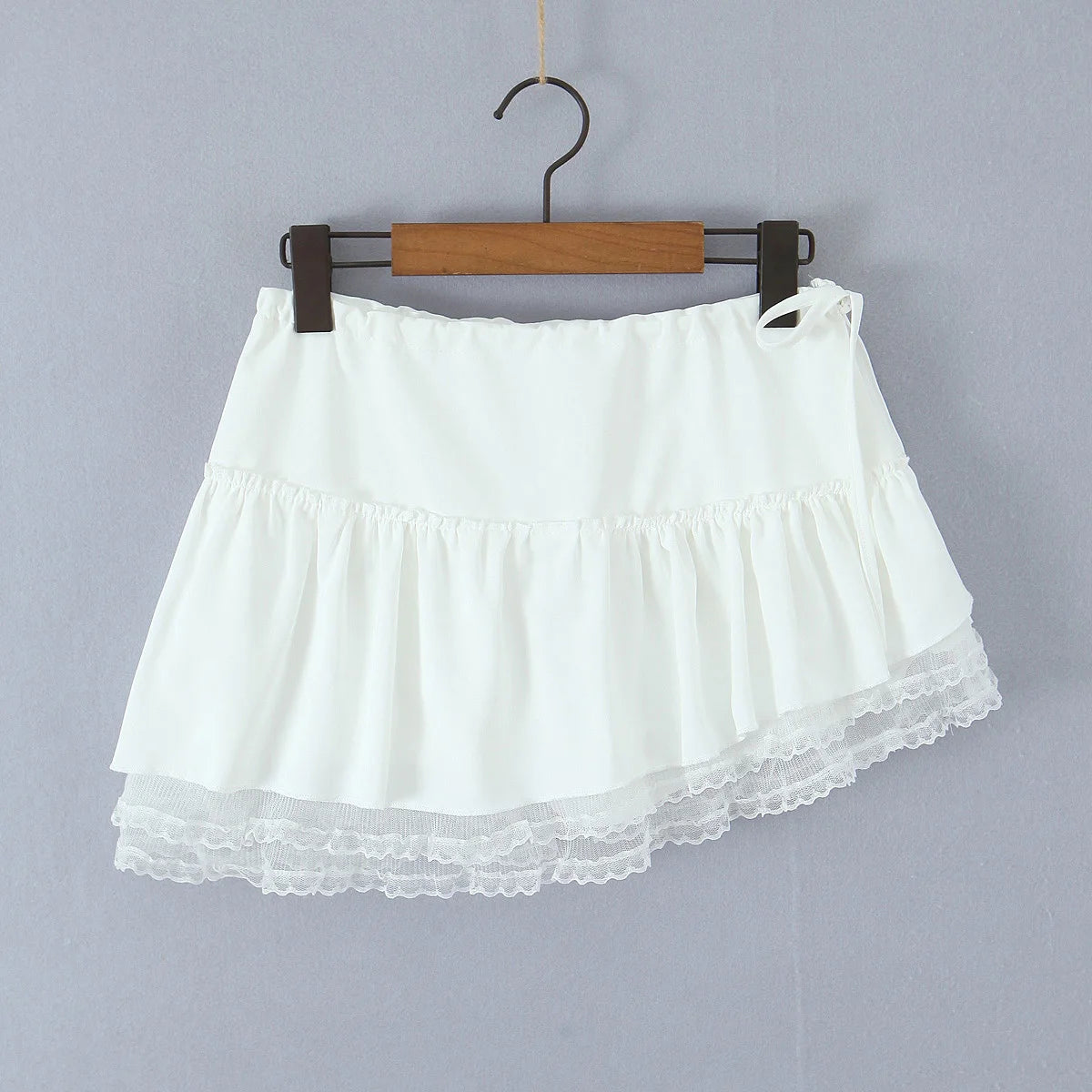 Aiertu  -  Summer White Lace Skirts Women Asymmetrical Skirt Y2k Outfit Solid Double Layered White Mini Skirts With Safety Shorts Lace Trim Aiertu