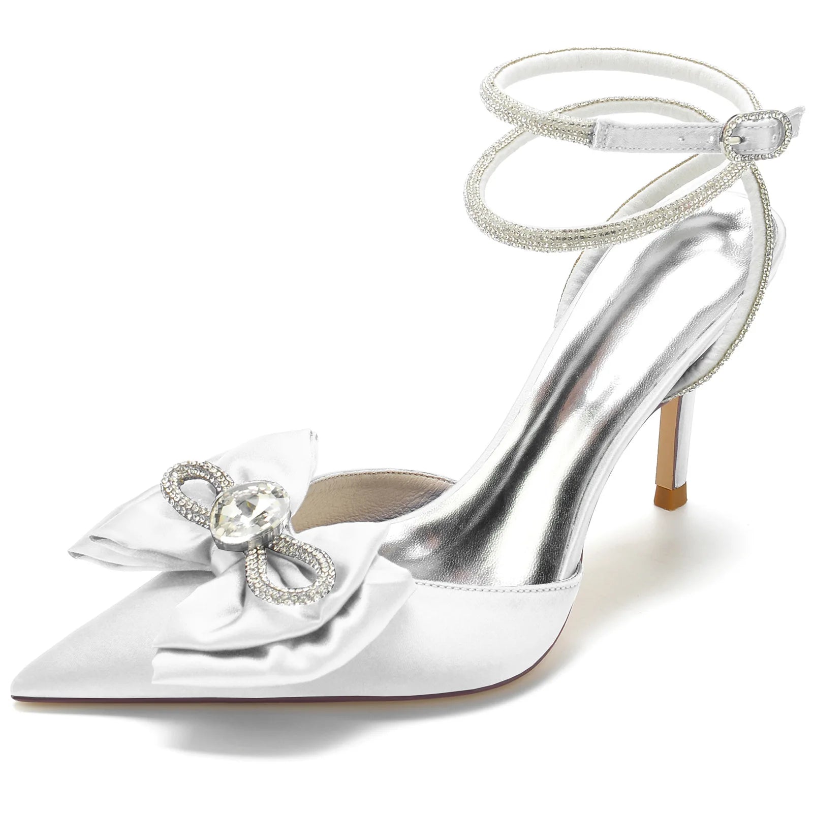 Aiertu  -   Bowknot Rhinestone Pointed Sandals Sexy Ankle Strap Bridal Shoes Wedding Party Sandals New Bridesmaid Women's Shoes 35-43 Aiertu