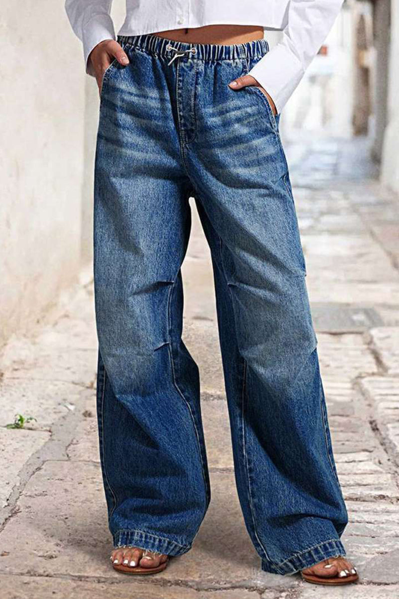Aiertu  -Street Patchwork Mid Waist Loose Denim Jeans aiertu