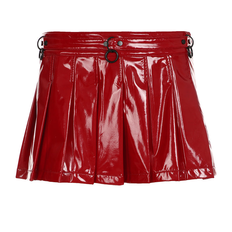 Aiertu - summer inspo Christmas Gothic Sexy Punk Leather Skirt Women New Darkly Chic Gyaru Metal Design Mini Solid Skirt Personality Streetwear Aiertu