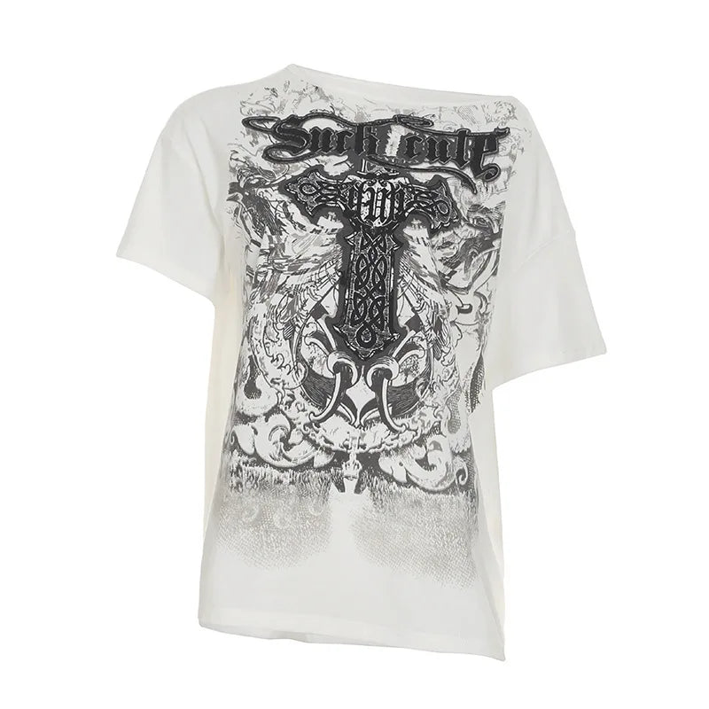 Aiertu  -  Gothic retro personalized printed T-shirt European and American hip-hop street fashion hottie loose and thin casual top women Aiertu