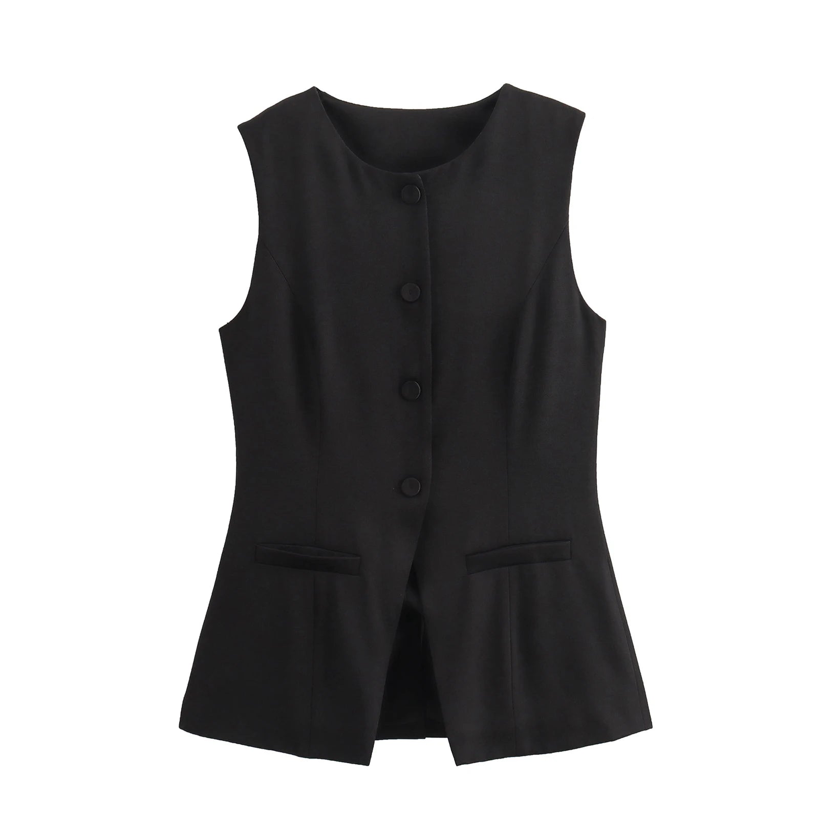 Aiertu  -  New Fashion Womens Button Down Waistcoat Vest Sleeveless Round Neck Solid Color Slim Fit Tops Dressy Suit Vest Hot Sale S M L Aiertu